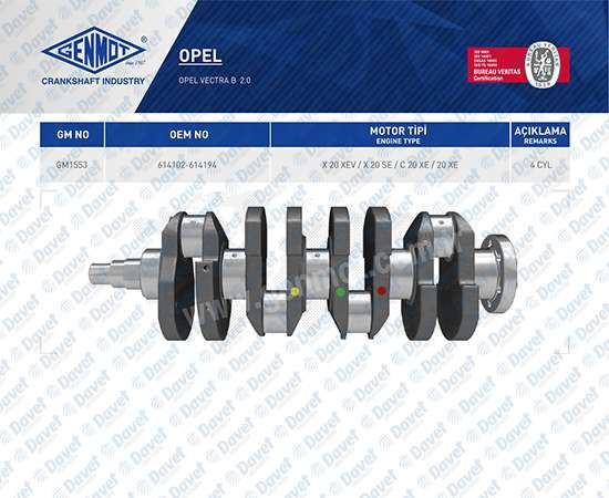 GENMOT GM1553 Krank Mili Opel Vectra B 2.0 Omega B Calibra 20ne C20ne X18xe X20xev Astra H Z20leh